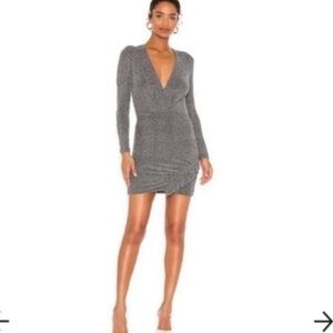 ✅ NEW IRO Dress Noize Metallic Silver Shimmery Long Sleeve Ruffle